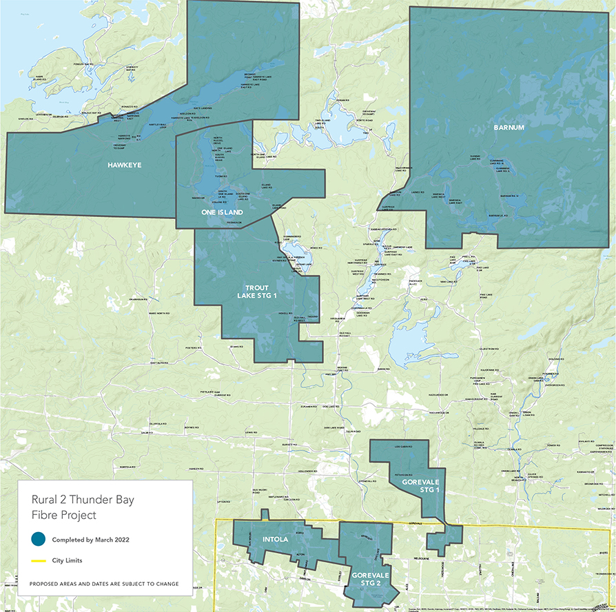 Map of Rural Thunder Bay North Fibre expansion